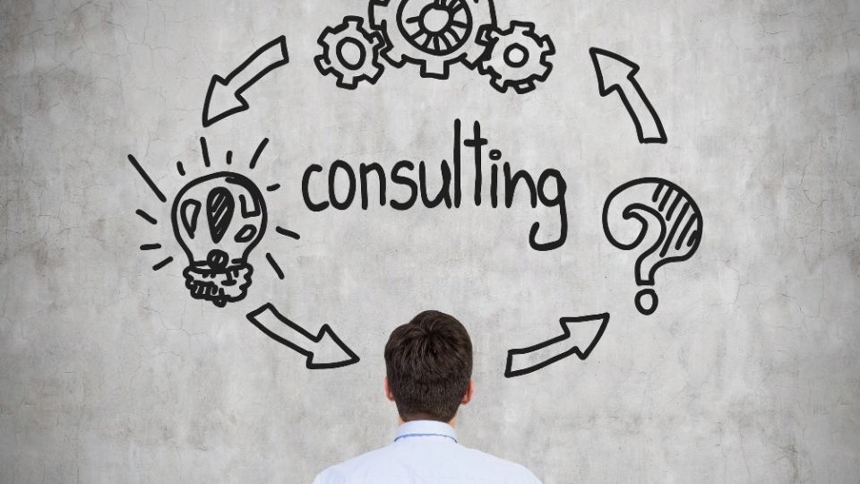 (In the image a man can be seen figuring out how consultancy can help in business growth)
