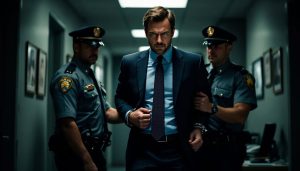 The image depicts a person being handcuffed by police officers, symbolizing the serious nature of criminal offences such as false accounting.