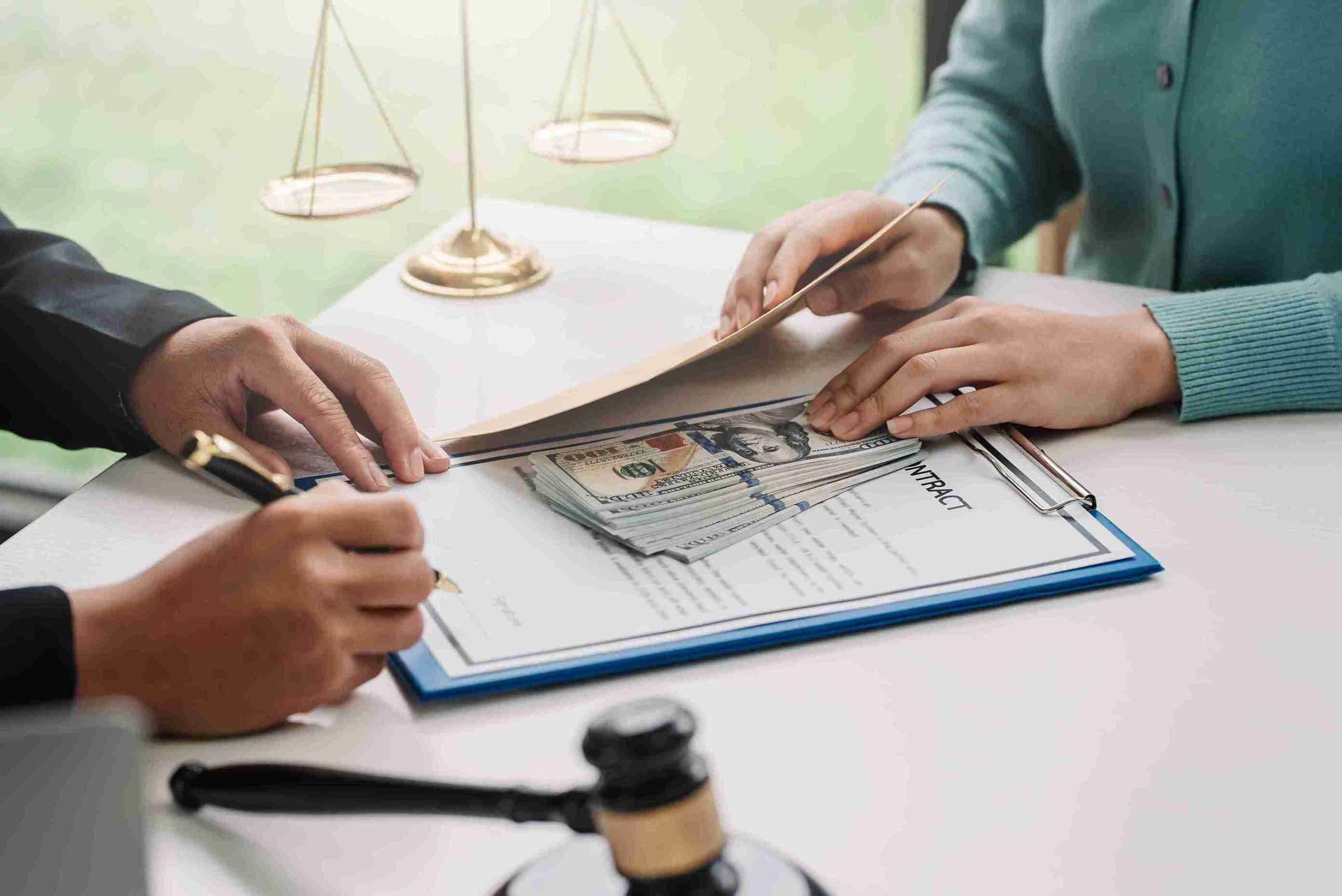 Image illustrating tips for selecting a lawyer, featuring a checklist and a person reviewing documents.