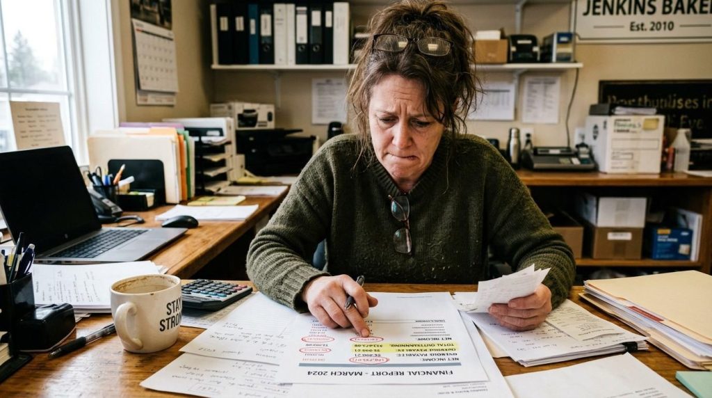 Concerned UK business owner reviewing overdue VAT statement, highlighting penalties and compliance risks under Making Tax Digital.